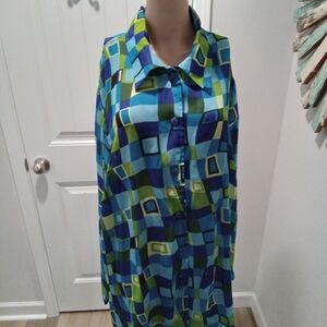 Rebecca Jones Plus Size 2X Vintage 90's Colorful Geometric Button-Up Chiffon Top